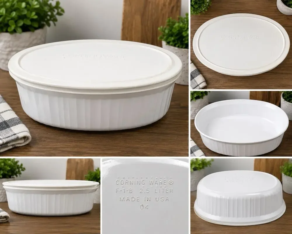 CorningWare F-1-B 2.5L White Oval Casserole Dish w/ Plastic Lid USA